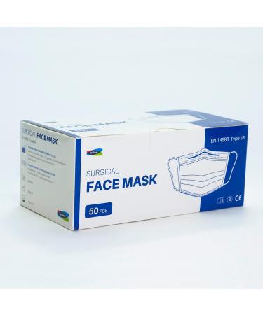 Type IIR fluid resistant surgical Face Masks Disposable Face Masks For Everyday Use Essential Face Mask For Bacterial protection Pack of 50 Colour - Blue One Size 1 count (Pack of 50) - Buy Online on GoSupps.com