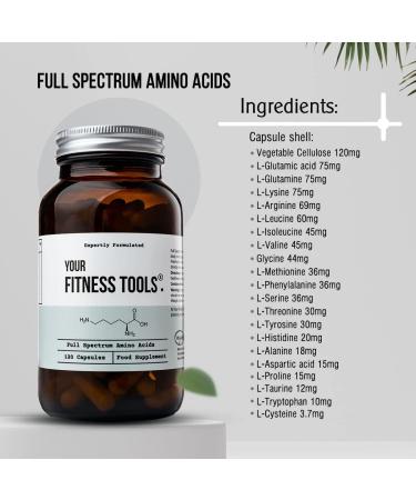 Vegan Full Spectrum Amino Acids Capsules - 120 Count | BCAA Blend for Muscle Repair & Building | Made in UK - Buy Online on GoSupps.com