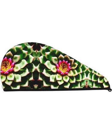 Blooming Cactus Flower Coral Velvet Dry Hair Cap with Buttons - Anti Frizz for Curly Long & Thick Hair - Black - Buy Online on GoSupps.com