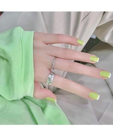 French False Nails Green Short Square Acrylic Art Nail Tips 24Pcs Full Cover Press on Fake Nails for Women and Girls - Buy Online on GoSupps.com
