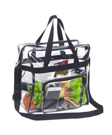 Clear Tote Bag Stadium Approved,Stadium Security Travel & Gym Clear Bag-12"x 6"x12" Black