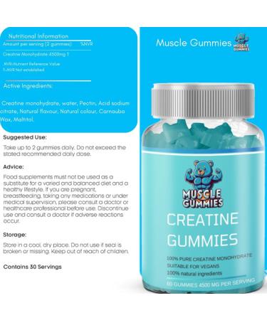 Muscle Gummies Creatine Monohydrate 4500 - 60 Chewable Gummies for Men & Women | Natural Berry Pre Workout Supplement - Buy Online on GoSupps.com