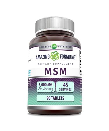 Amazing Formulas MSM (Methylsulfonylmethane) Tablets | 3000 Mg Per Serving Supplement | Non-GMO | Gluten Free | Made in USA (90 Count)