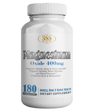Magnesium Oxide 400 mg Tablets Supplement Compare to Magox (180 Count Value Pack) | for Immune Support Muscle Recovery Leg Cramps Relaxation 365 Health