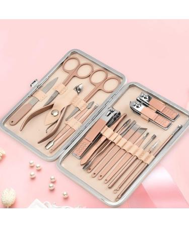 Nail Clippers Set Stainless Steel Nail Clippers 18 in 1 Set Nails Set Manicure Tool Set Rose Gold Suitable for Family Outdoor Travel Best Gift Pink - Buy Online on GoSupps.com