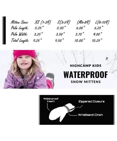 Highcamp Waterproof Winter Snow Ski Mitten Gloves with Zipper - Kids XS (1-3 Y) Rosa - Buy Online on GoSupps.com