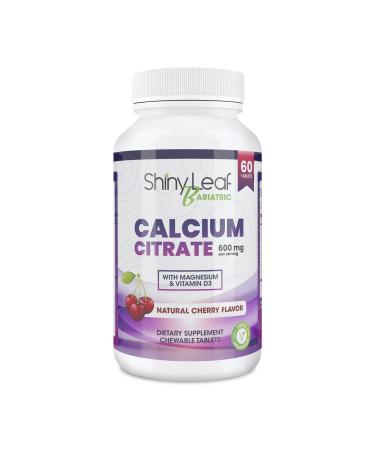 Shiny Leaf Bariatric Calcium Citrate 600 mg Supplement for Bariatric Surgery Patients 60 Ct Chewable Tablets with Magnesium Vitamin D3 Natural Cherry Flavor Vegetarian Formula (1 Month) 60.0 Servings (Pack of 1)