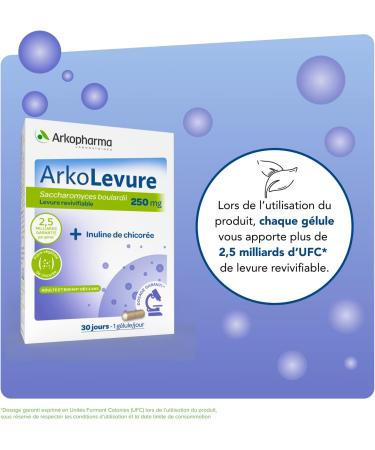 Arkopharma - Arkolevure 250 mg - Levures digestives et inuline - Bo te de 30 g lules sous blister ultra-protecteur - Cure d'un mois 1 unit (Lot de 1) - Buy Online on GoSupps.com