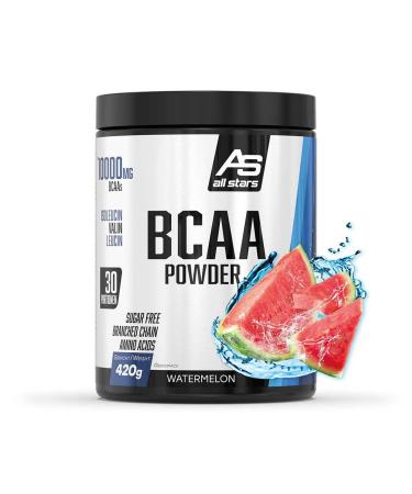All stars BCAA POWDER 420G Sugar-free & vegan I branched-chain amino acids I high-quality protein powder with L-Leucin + L-Valin + L-ISOLEUCIN I Protein shake with Watermelon Flavor Wassermelon
