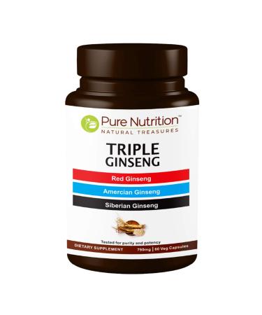 Pure Nutrition Triple Ginseng - an Unique and Effective Combination of Red Ginseng American Ginseng and Siberian Ginseng. 790mg per Capsule | 60 Veg Caps Pack 60 Count (Pack of 1)