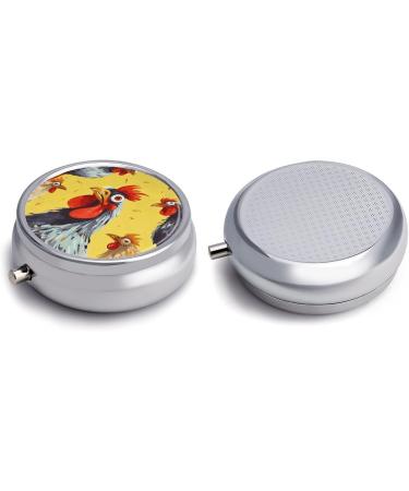 Round Chicken Art Pill Box - 3 Compartment Decorative Metal Organizer for Travel | Portable Pocket Pill Case - Buy Online on GoSupps.com