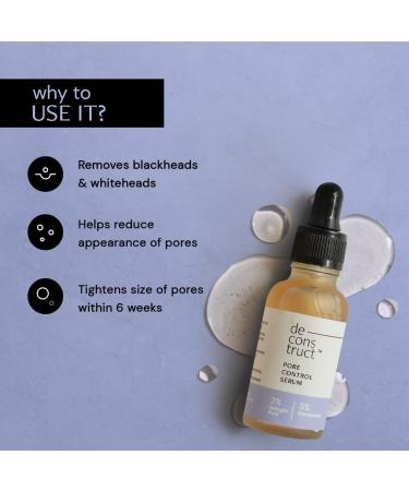 De.cons.tru.ct Pore Control Face Serum |2% Salicylic Acid 3% Niacinamide Serum For Acne Acne Marks Open Pores & Blackheads | Controls Oil | Beginner Friendly - Buy Online on GoSupps.com