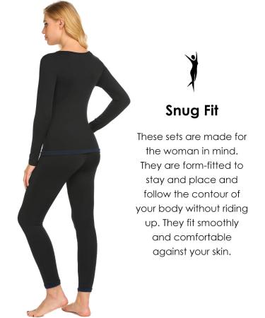 Ekouaer Women's Thermal Underwear Set | Fleece Lined U-Neck Ski Wear for Winter | S A-Black - Buy Online on GoSupps.com