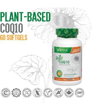 Benemax Coenzyme Q10 100mg - CoQ10 Supplement - Support Cardiovascular Health with High-Potency coq10 Formula. 60 Capsules - Helps Reduce Migraine Frequency - Buy Online on GoSupps.com