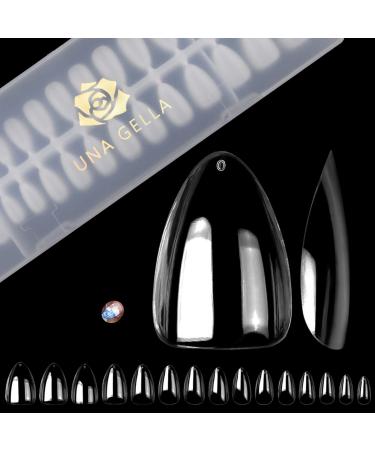 UNA GELLA Short Almond Gel Nail Tips 360pcs 15 Sizes Clear Press on Nails Base Tips Short Almond False Fake Tips Full Acrylic Nails Short Almond Shaped For Nail Extension DIY Salon Soft Gel Tips Clear Short Almond Nails 36…