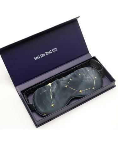 FELYSIK 22 Momme Mulberry Silk Eye Sleep Mask Black Galaxy Print 100% Silk Eye Cover for Sleeping Soft Real Silk Filled Thick & Blackout