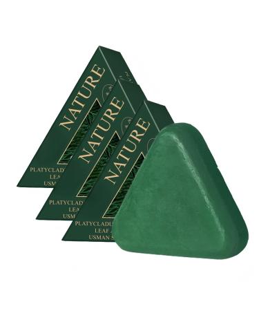 Ekyoune 3 Pcs Nature Triangle Shampoo Bar Nature Seven Green Soap Shampoo Usman Grass Shampoing Gentle Cleansing Strengthen Hair for Women and Men