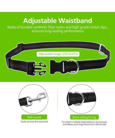 Hands Free Dog Lead for Running Walking Training Hiking Dual-Handle Shock Absorbing Reflective Bungee Adjustable Waist Belt and Pouch Ideal for Medium to Large Dogs(Black/Green) - Buy Online on GoSupps.com
