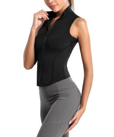 Flygo Women's Full Zip Sleeveless Workout Yoga Active Jacket Vest Golf Shirts Black Small