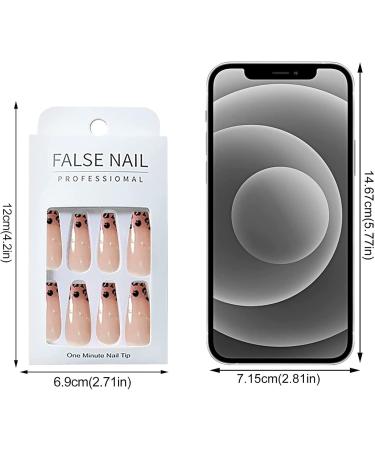 Press on Nails Professinal False Fake Nail Kit 3D French Long Press on Nails Fake Nails Full Cover Ballerina Nails Tips with Leopard Print Love Heart Gradient Color - Buy Online on GoSupps.com