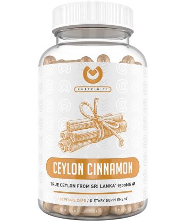 Purefinity Ceylon Cinnamon Capsules - 1500mg Pure Cinnamon from Sri Lanka to Promote Joint Health, & Powerful Antioxidants. 150 Vegan, Non-GMO Capsules (75 Day Supply)