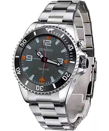 SHMIOU English Talking Watch Unisex for The Blind Visually Impaired Elderly Man Woman Men Ladies Stainless Band Quartz with Alarm Black Dial Silver Frame - Buy Online on GoSupps.com