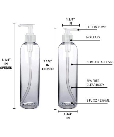 BRIGHTFROM 8 oz Lotion Pump Bottles (2 Pack) - BPA-Free PET Refillable Plastic Containers for Soap, Shampoo, Lotions - Clear with White Dispenser - Buy Online on GoSupps.com