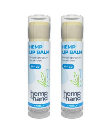 Organic Vanilla Hemp Lip Balm with Beeswax Coconut Oil and Vitamin E - SPF 30 (2-Pack) - by Hemp and Hand Vanilla 1 Count (Pack of 1)