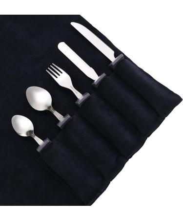 Stainless Steel Weighted Utensils for Hand Tremors & Weak Grip - 7 Piece Set with Non-Slip Handles, Ideal for Elderly & Handicapped - Includes Travel Pouch and Adult Bib - Buy Online on GoSupps.com