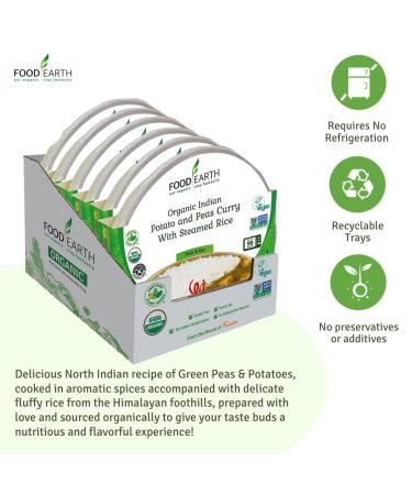 Food Earth Organic Potato & Peas Curry with Rice - Ready to Eat Indian Meal, Gluten-Free, Pack of 6 - Buy Online on GoSupps.com