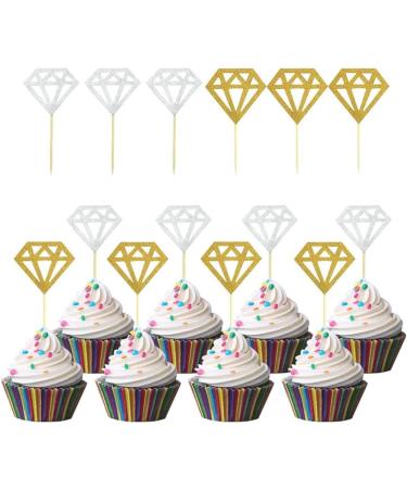 Wedding Cupcake Topper 60 Pcs Glitter Diamond Cupcake Toppers for Bridal Shower Engagement Wedding Party Birthday for Donuts Diamond Donut Picks Cake Decorations Silver & Gold - Buy Online on GoSupps.com