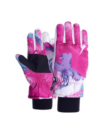 Century Star Kids Waterproof Gloves Snow Gloves Warm Winter Gloves for Kids Boys Girls Ski Gloves Sport Mittens One Size(Fits 8-14 Years) Pink Print(Random Irregular Graffiti)