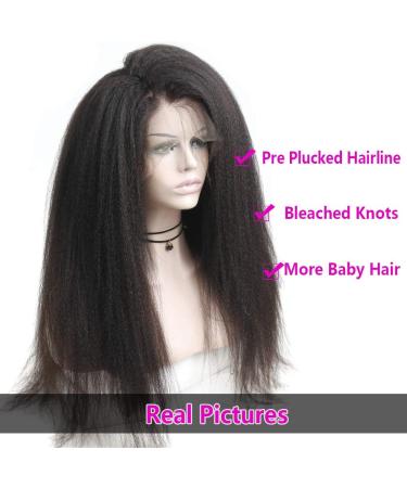 20 13x6 Kinky Straight Human Hair Wig | 180% Density HD Transparent Lace Front Wig for Black Women | Pre Plucked with Baby Hair | Brazilian Virgin Human Hair | Natural Hairline Yaki Straight | 20 Inch - Buy Online on GoSupps.com