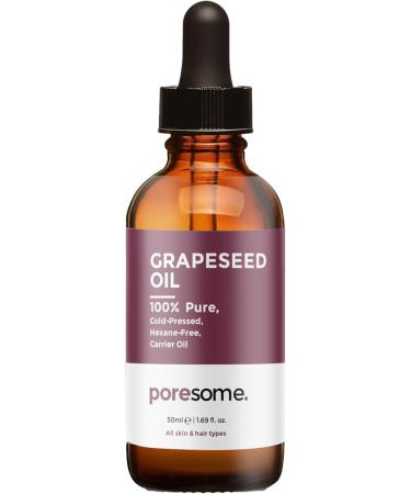 Poresome Grapeseed Oil - 100% Pure Cold Pressed Hexane Free Carrier Oil - For all skin & hair types - Vegan Cruelty & Fragrance Free - UK Made - 50ml - Buy Online on GoSupps.com