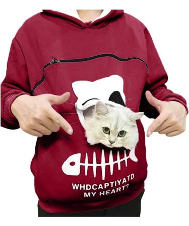Shop Women's Long Sleeve Cat Dog Hoodie Sweater | Cozy Zipper Pocket Sweatshirt | Warm Red XXL - Buy Online on GoSupps.com