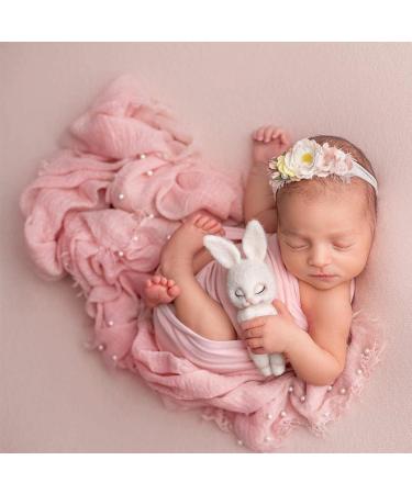 M&G House Newborn Photography Wrap | Handmade Pearl Decor Blanket for Baby Photo Props | 35.5 X 67 inch Outfit for Newborn Photo Shoots | Baby Photoshoot Props (Snow Powder) - Buy Online on GoSupps.com