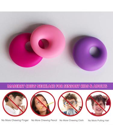 Sensory Chew Necklace for Kids & Adults - 3 Pack Silicone Chewy Necklace for Autism, ADHD, Anxiety - Purple Pink Rose Red - Buy Online on GoSupps.com