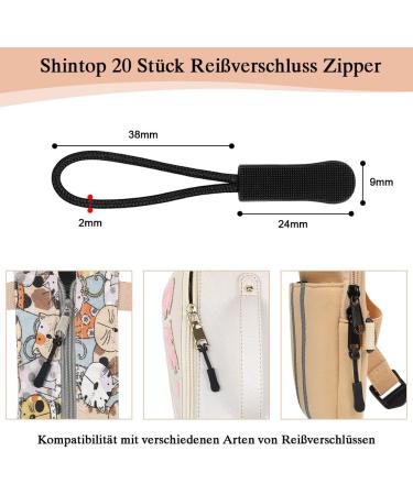Shintop 20-Piece Zipper Pendant Repair Set - Black PVC Nylon Zipper Lock Replacements for Jackets Backpacks Tents & More - International Shipping Available - Buy Online on GoSupps.com