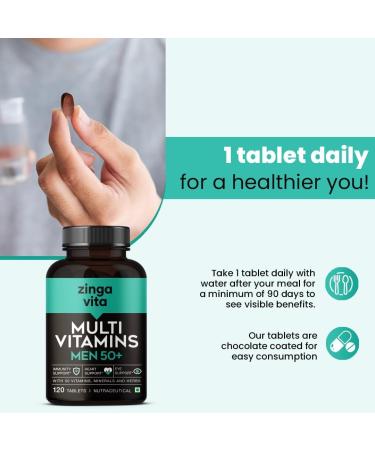KPVita Multivitamin for Men 50 Plus Age - 120 Tablets | With 50 Vitamins Minerals Herbal Extracts L-Arginine Ginseng & Super Antioxidants Blend for Enhanced Energy Heart Immunity Joints & Eye Support | 1 Veg Tablet Daily - Buy Online on GoSupps.com