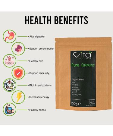 Pure Greens Superfood Powder 150g Organic Blend of 6 Plant Based Super Greens Vegan & Gluten Free Vitamin, Fibre & Mineral Rich Made in UK - Buy Online on GoSupps.com