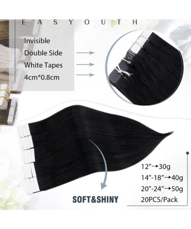 Easyouth Jet Black Tape in Human Hair Extensions - 18 Inch, 40g, 20pcs Seamless Glue in Real Hair for Women - Buy Online on GoSupps.com