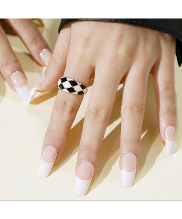 YOSOMK French Tips Press on Nails Medium Nude Coffin Fake Nails - Full Cover Ballerina Stick on Acrylic Nails for Women - Buy Online on GoSupps.com