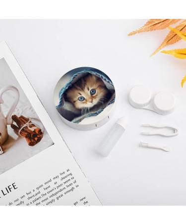 Cute Cat Round Case For Contact Lens Kit Storage Box with Mirror Printed - Buy Online on GoSupps.com