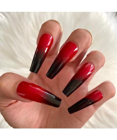 Yheakne extra long coffin ombre art nail shiny ballerina artificial nail French color gradient clip-on-nails art full cover acrylic nails for women and girls 24 pieces (style d)