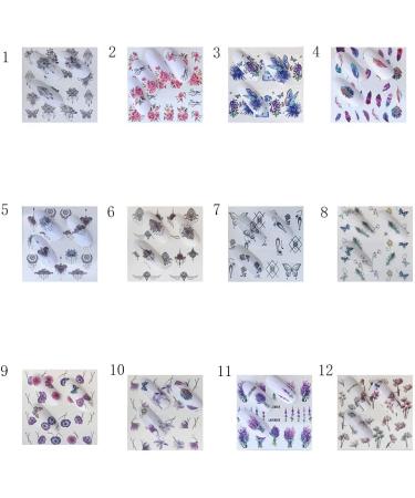 12 Sheets Variety Water Sticker Easy To Use Women Decoration Butterfly-shapeAnd Flowers Bloom Colorful Nail stickers - Buy Online on GoSupps.com