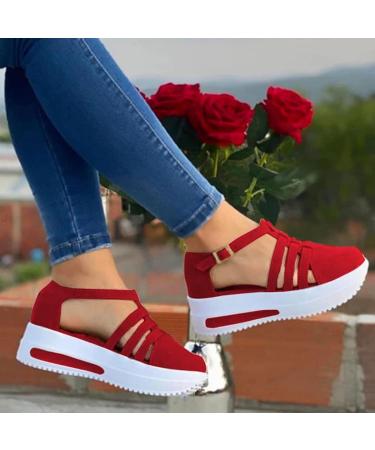 Foldap Women's Dressy Platform Espadrille Wedge Sandals - Red (Size 6.5-7) | 2023 Vacation Beach Shoes - Buy Online on GoSupps.com