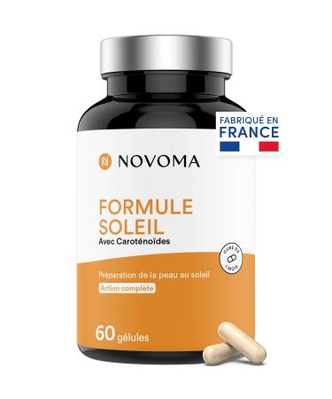 NOVOMA Sun Formula Activator and Tan Accelerator 7 Natural Active Ingredients including Beta-Carotene Burdock and Copper Preparation and Protection Skin in the Sun 60 Capsules Made in France