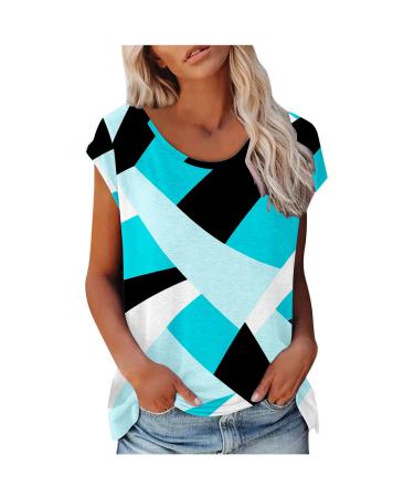 Casual Tops for Women Dressy Casual, Women's Sleeveless Tops Short Sleeve T Shirt Blouses Spring Cute Tops for Women  Blue Summer Shirts for Women X-Large