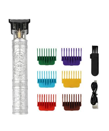 Razors T9 Barber Set A Variety of Card Comb Large Capacity Battery Life Lasting Skeleton Retro Body Gift USB Charging Gift Box (Color : Silvery)