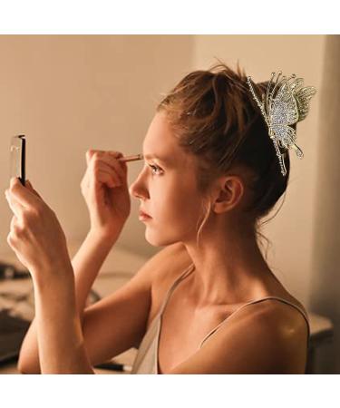 Cute Butterfly Claw Clips for Women - Large Rhinestone Hair Clips for Curly/Thick/Fine Hair - Champagne Color - Buy Online on GoSupps.com